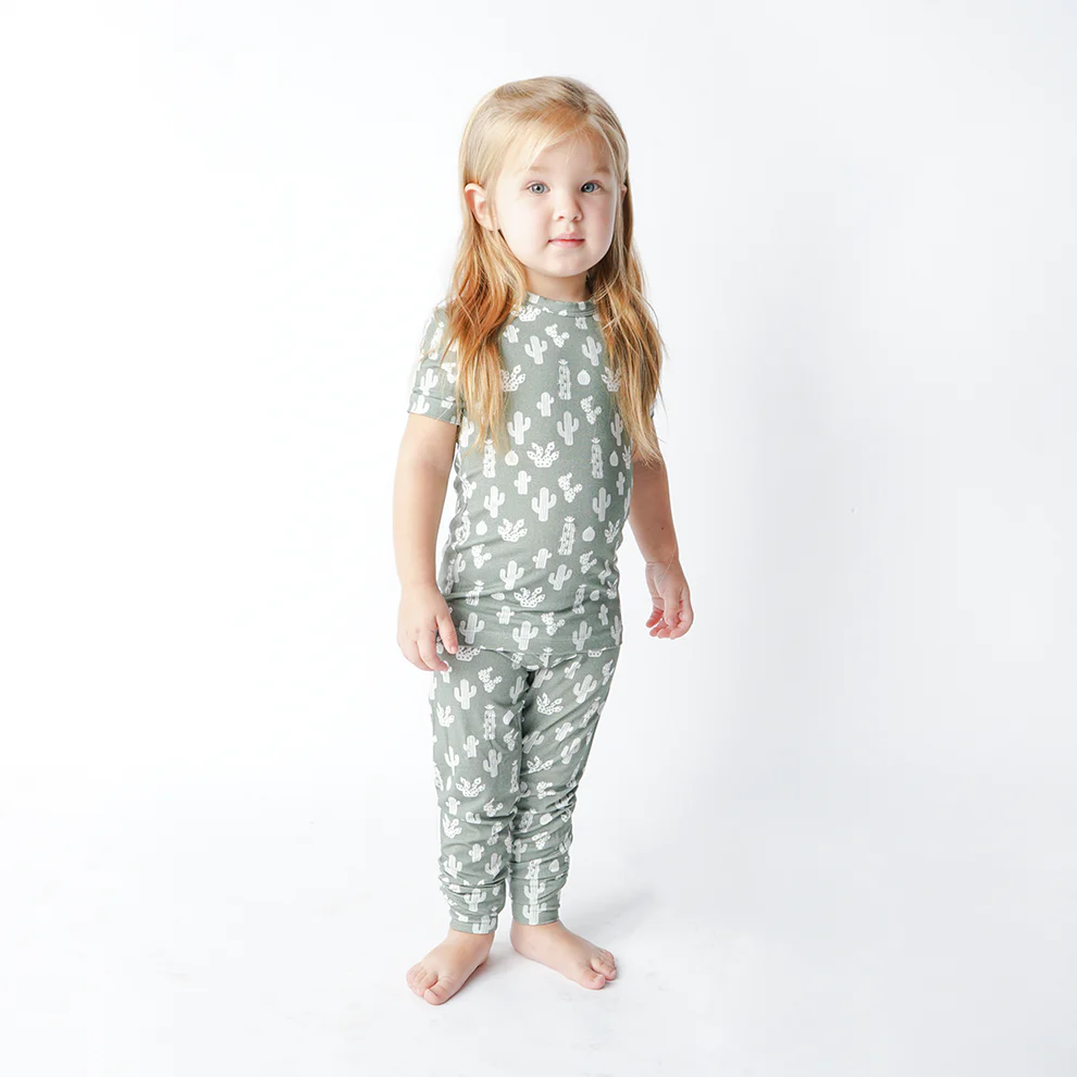 Stay Sharp Cactus Viscose Bamboo Two - Piece Short Sleeve Kids Pajama Set