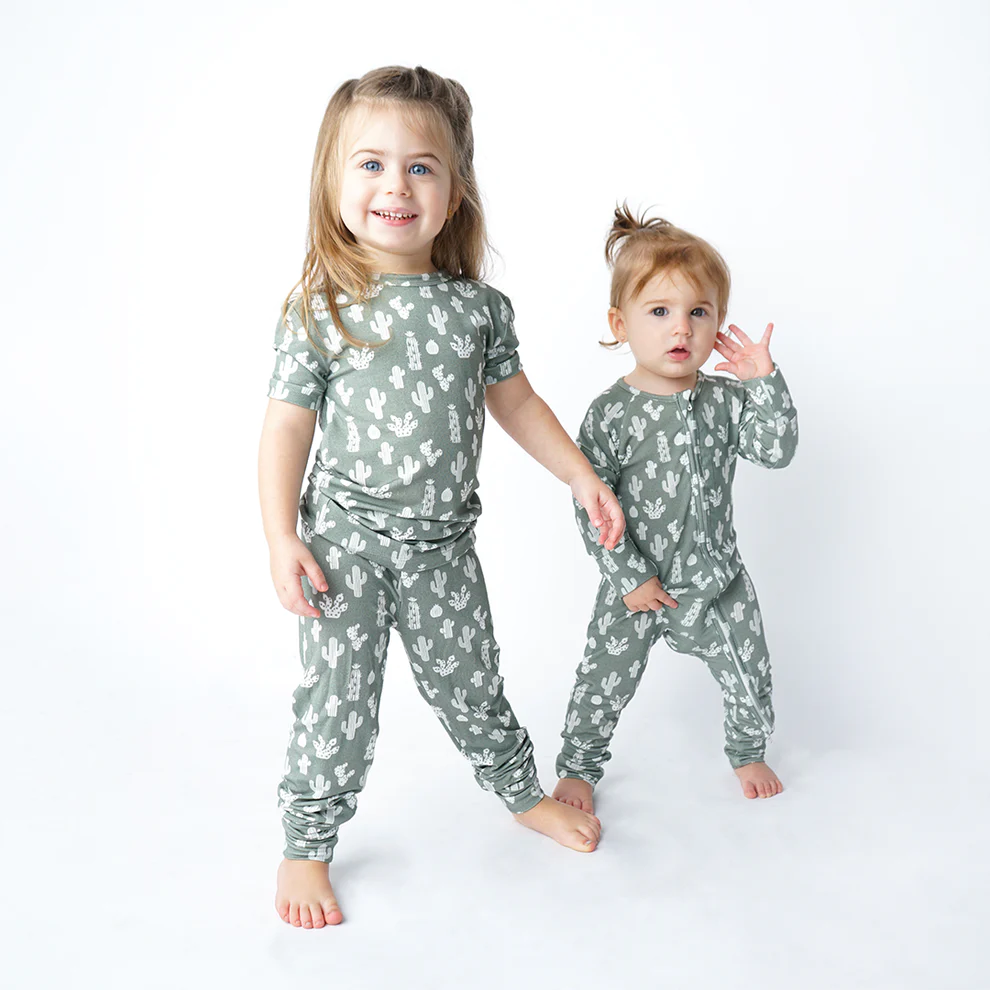 Stay Sharp Cactus Viscose Bamboo Two - Piece Short Sleeve Kids Pajama Set