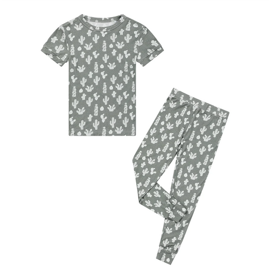 Stay Sharp Cactus Viscose Bamboo Two - Piece Short Sleeve Kids Pajama Set